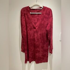 Jenni Burgundy Tie-Dye V-Neck Pajama Top